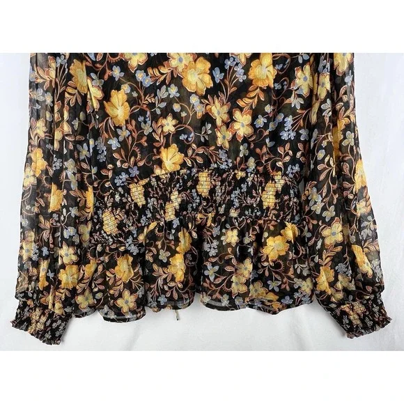 Old Navy Womens Top Size XL Dark Floral Smocked Long Sleeve Peplum Shirt - Picture 13 of 15